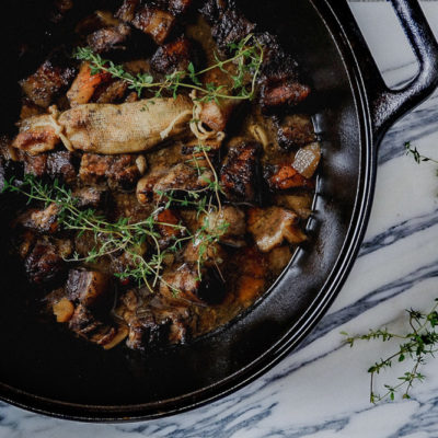 Braised Pork Belly with Cinnamon, Apples, & Wine