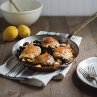 Crispy Chicken Thighs with Lemons Olives and Prunes