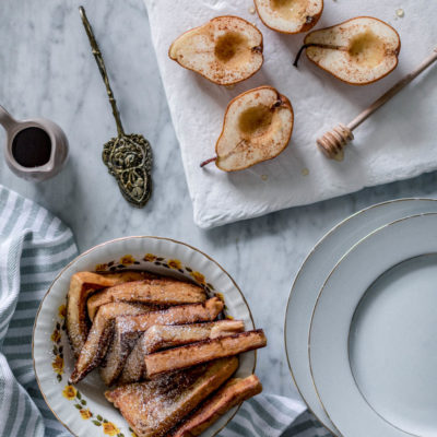 French Toast with Roasted Pear and Drizzled Honey