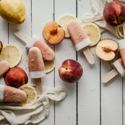 Coconut Peach Popsicles with Lemon and Ginger